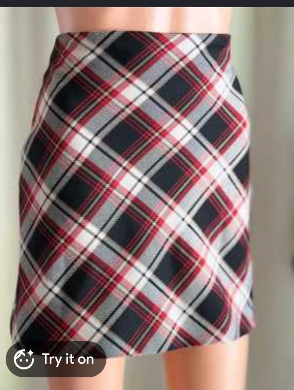 H&M Red, Black & White Plaid Mini Skirt